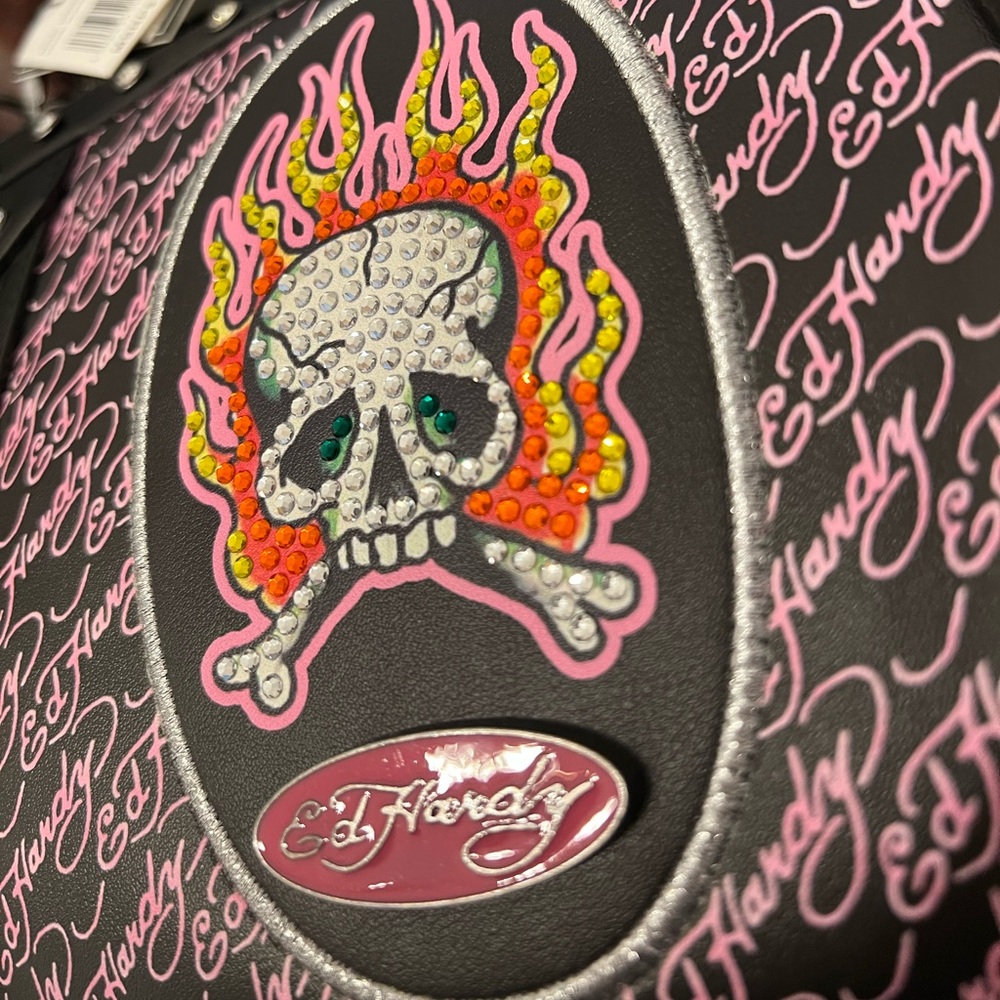 NWT Ed Hardy Pink Flaming Skull Mini Bag – Rhinestone Y2K Shoulder Purse